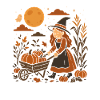 Autumn Witch with Pumpkin Cart