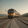 Train at dusk on the tracks
