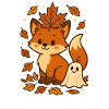 Renard d’automne avec des feuilles