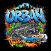Urbanes Graffiti mit Ghettoblaster und Auto