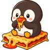 Cute Cartoon Penguin Lasagna Feeding Whimsical