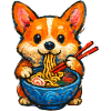 Corgi Eats Ramen Noodles
