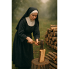 Nonne hackt Holz