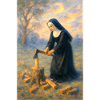 Nun chops wood