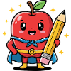 Teacher Cartoon Fruit with Pencil