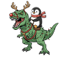 Penguin Rides T-Rex Funny Christmas Dinosaur