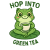 Green Frog Drinking Tea Animals Design