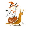 Witch cat on snail