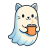 Coffee Ghost Cat with Mug