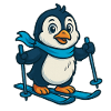 Pingouin sur skis avec écharpe