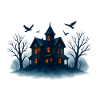 Blue Haunted House in the Moonlight