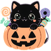 Black Kitten in Kawaii Halloween Pumpkin