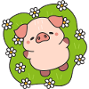 Happy flowering pig in meadow