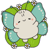 Kawaii butterfly on green leaf