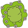 Kawaii frog with a flowery heart