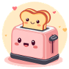Kawaii iloinen leivänpaahdin paahtoleivällä ja sydämillä