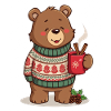 Winterbär mit Tee und Zimtstangen
