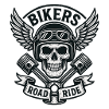 Skull Biker Wings Pistons Road