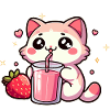 Kawaii kitten drinking strawberry smoothie