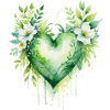 Aquarelle Verte Coeur Flore