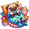 Relaxed Gaming Pug with Snacks