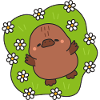 Kawaii chick on flowers background