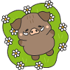 Merry pig among daisies