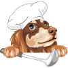 Dreaming dachshund cook with a ladle