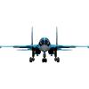 Blue fighter jet front view