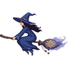 Witch on Broom in Magic Blue