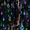 Neon Rain Portrait with Droplets