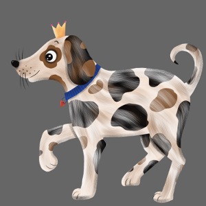 Lustiger Hund mit geflecktem Fell und Krone