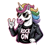 Rock On Unicorn con giacca di pelle arcobaleno