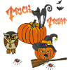 Halloween-gresskarmagi med katt og ugle