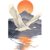Crane Flying at Sunset Reflection