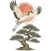 Flying Crane Over Pine Tree