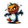Spooky Penguin with Pumpkin Halloween Zombie
