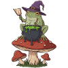 Frog Witch Cauldron Over Mushroom Ring