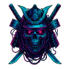 Cyber Samurai Skull Neon Design