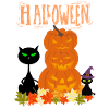 Halloween Stack Pumpkins Cat