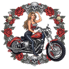 Motorradheldin im Rosenkranz