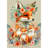 Fox family in flower wreath
