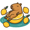 Chilling Capybara on Lemon Cartoon