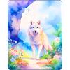 White wolf surrounded by flowers