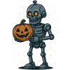 Skeleton with Pumpkin Halloween Cartoon