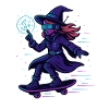 Neon witch on the skateboard