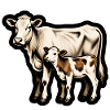 Mutterkuh mit Kalb – Retro Tierillustration