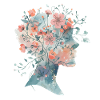 Elegante Frauen-Silhouette mit Blumen - Aquarell