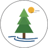 Geometric forest tree with sun