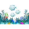Seabed and trio of blue fish